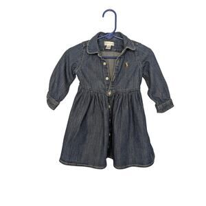 Ralph Lauren Girls Dresses, Long Sleeve Denim Blue A-Line Jean Dress, Sz 9 mos